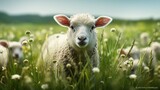 Fototapeta Londyn - Sheep wool white animal for Muslim celebration religious day