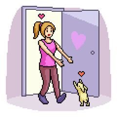 Canvas Print - pixel art girl rabbit love