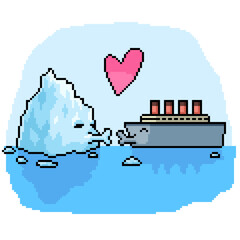 Wall Mural - pixel art iceberg ship couple