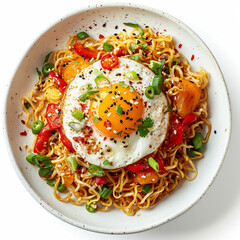 Canvas Print - Fried eggs  vegetable noodles