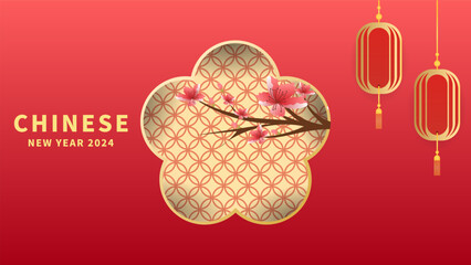 Wall Mural - Happy Chinese New Year 2024 background, year of the dragon Chinese style background  , Flat Modern design , illustration Vector EPS 10 