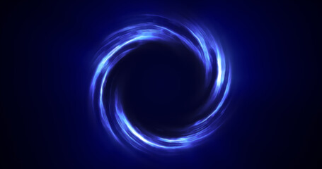 Wall Mural - looped twirl circle of stripes and lines of bright blue beautiful magical energy glowing neon, round