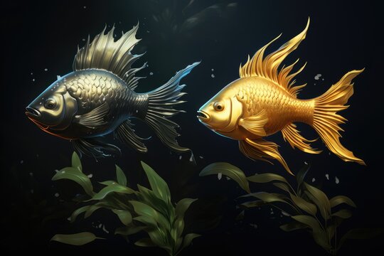 two gold and black fish