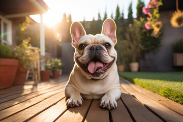 Top view of a brown and white terrier laying on a lush green field, enjoying the sunlight. The small, purebred puppy exhibits a calm and playful demeanor. Is AI Generative.