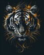 Wild tiger golden hair Black Background 