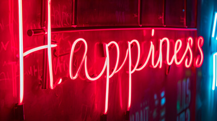 Wall Mural - happiness red neon sign on wall