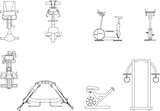 Fototapeta Paryż - Vector sketch design illustration of gym equipment in a fitness center for body building