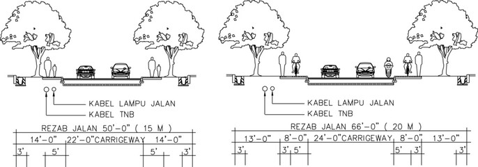 Wall Mural - Vector sketch design illustration of a highway section with a landscape of plants and vehicles