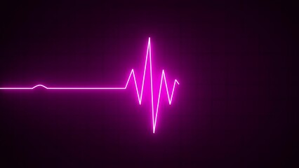 Wall Mural - Purple or pink neon Heart pulse monitor with signal. Heartbeat line. Flat line EKG, Pulse trace. EKG and Cardio symbol. Healthy and Medical concept