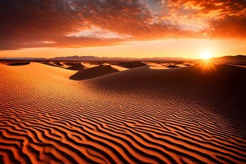 sunset over the desert Sunset over the desert of Al Khatim in Abu Dhabi, Emirates. Golden Sand Dune Desert Landscape Panorama. Beautiful sunset over the sand dunes in