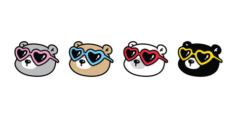 Poster - Bear polar icon sunglasses heart valentine face head vector pet character cartoon symbol tattoo illustration clip art isolated design