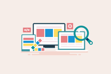 Responsive web design and development conceptual vector illustration banner.