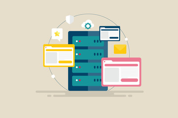 Wall Mural - server software installation, data centre and secure web hosting service, shared network business te