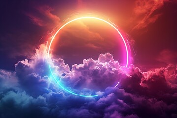 Wall Mural - Glowing circle with colorful clouds