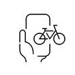 Bicycle rent app. Hand holding smartphone. Pixel perfect, editable stroke icon