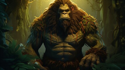 A wise and majestic animated jungle character, reminiscent of the Jungle Book, standing amidst ancient trees with a sense of mystery and wisdom.