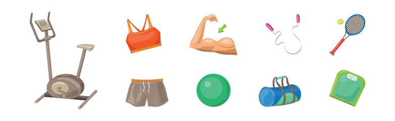 Sticker - Sport Object and Equipment as Gym Accessories Vector Set