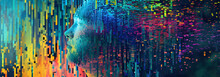Face With Matrix Digital Colors. Futuristic Image Of An Artificial Intelligence