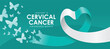 January is cervical cancer awareness month text and teal white ribbon roll waving to heart shape with butterflys fly out on dark teal background vector design