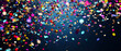 falling colorful confetti. Colorful confetti flying in air on blue background.