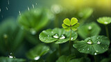Fototapeta Tęcza - water drops on green leaves