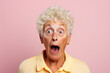 Surprised elderly caucasian lady studio portrait. AI generative