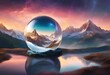 AI generated illustration of a crystal ball lying on the ground in front of a serene lake