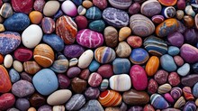 Multicolored Background With Polished Sea, Ocean Stones, Bright Textured