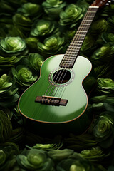 Fototapete - Ukulele - Rich range and green abstract shapes in a rounded form.
