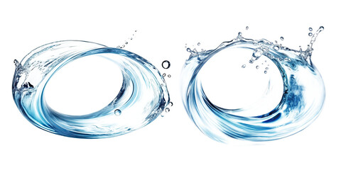  Blue water swirl splash with little bubbles isolated on clear png background, liquid flowing in form of wave