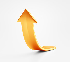 Wall Mural - up arrow gold 3d icon isolated on white illustration background of success business symbol bank fina