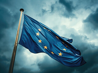 Wall Mural - the eu flag against a stormy sky