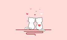 Two Adorable Cats Sit Side By Side, Nuzzling Each Other In A Loving Embrace, Against A Soft Pink Background Illustrator Paper Art Style.