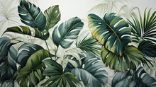 Illustration Of Large Green Palm Leaves On A White Background