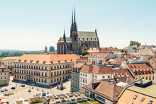 Czech Republic, South Moravian Region, Brno,Cabbage Market With Cathedral Of St. Peter And Paulin Background