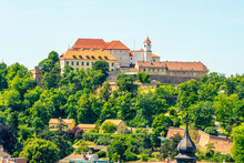 Czech Republic, South Moravian Region, Brno, Green trees in front of Spilberk Castle in summer