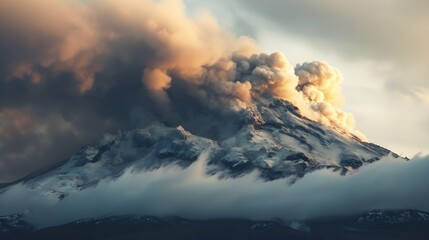 Canvas Print - captivating image of a mountain enveloped in billowing smoke.