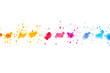 A simplistic yet visually appealing illustration capturing the essence of Holi by showcasing a colorful trail of footprints on a plain white background