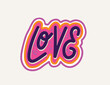 Love hand drawn text with a heart symbol. Vector illustration.