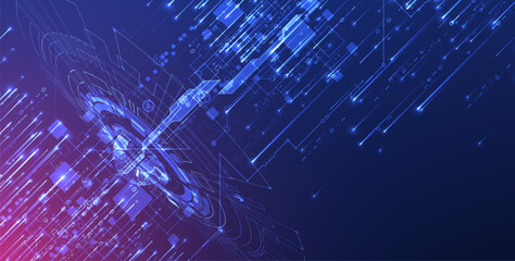 Handmade abstract technology concept. Circuit board, high computer color background. Vector illustration with space for content, web - template, business tech presentation.