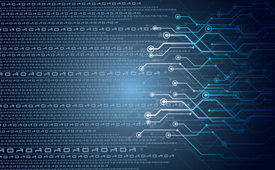 Binary code background. Digital binary data with streaming digital code. Futuristic cyberspace. Concept of coding or hacker. Crypto data, Dark blue gradient background.