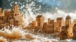 © shooreeq - A huge wave washes away from back a toy town made of wooden blocks