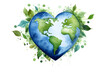 Watercolor  drawing of heart shaped world map. Save the planet concept