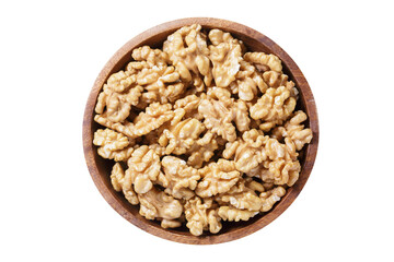 Wall Mural - bowl of walnuts isolated on transparent background, top view