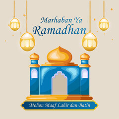 Wall Mural - Marhaban ya ramadhan, ramadan kareem, greeting ramadan