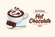 National Hot Chocolate Day banner vector illustration. White cup of cocoa drink with whipped cream icon vector. Hot chocolate beverage drawing. January 31. Important day