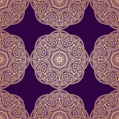 Seamless oriental ornamental pattern. Vector laced decorative background with floral and geometric ornament.