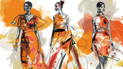 Wall Mural - Sketches of fashion dress designs.