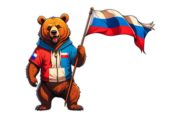 Sticker - Funny Bear Wearing Russian Flag (PNG 10800x7200)