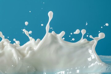 Wall Mural - Milk splash isolated on blue background